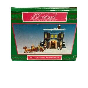 Vintage Lighted Christmas Village Fire House Station House of Llyod